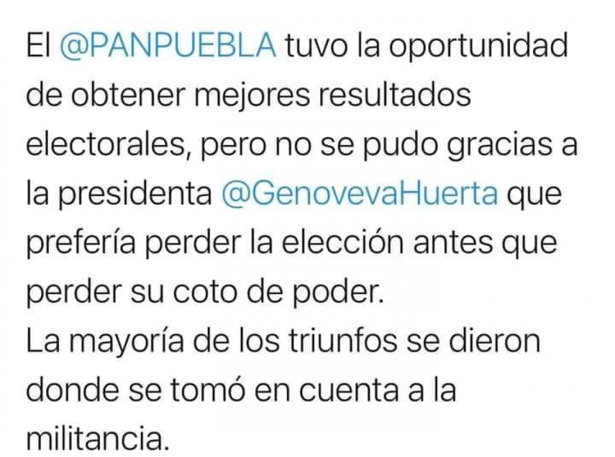 El PAN en Atlixco culpa a Genoveva Huerta del fracaso electoral 